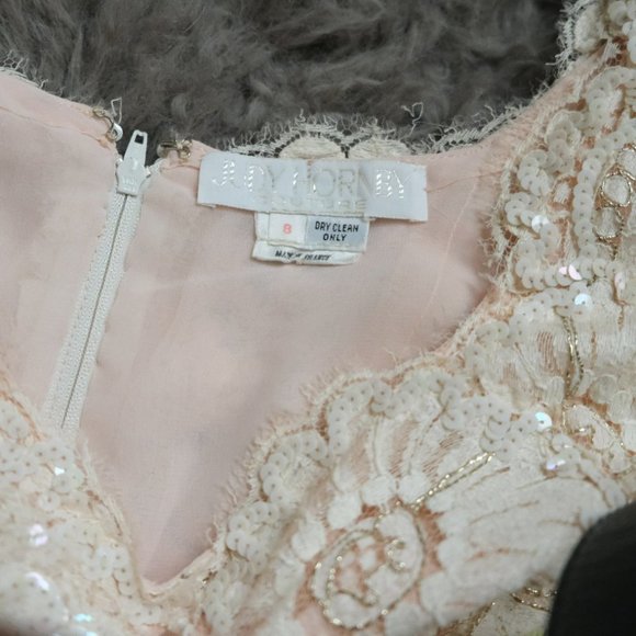 Vtg Judy Hornby Silk and Lace Applique Tiered Maxi Gown - Picture 12 of 12